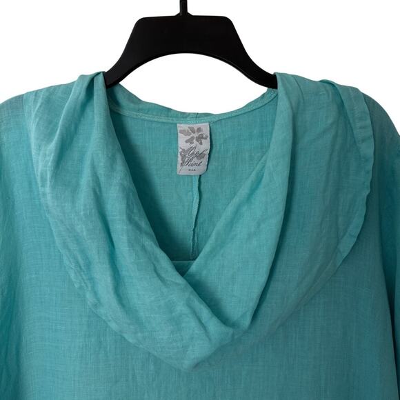 MatchPoint turquoise linen blend cowl neck tunic   L LAGENLOOK beachy minimalist - Picture 5 of 13
